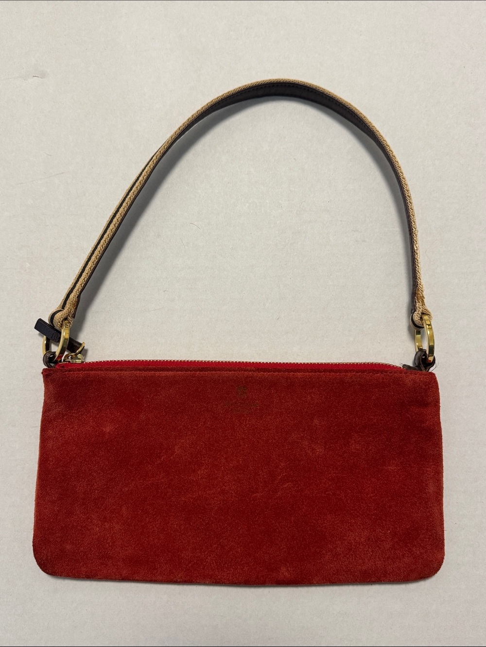 Kate Spade Red Suede Clutch with Tan Strap